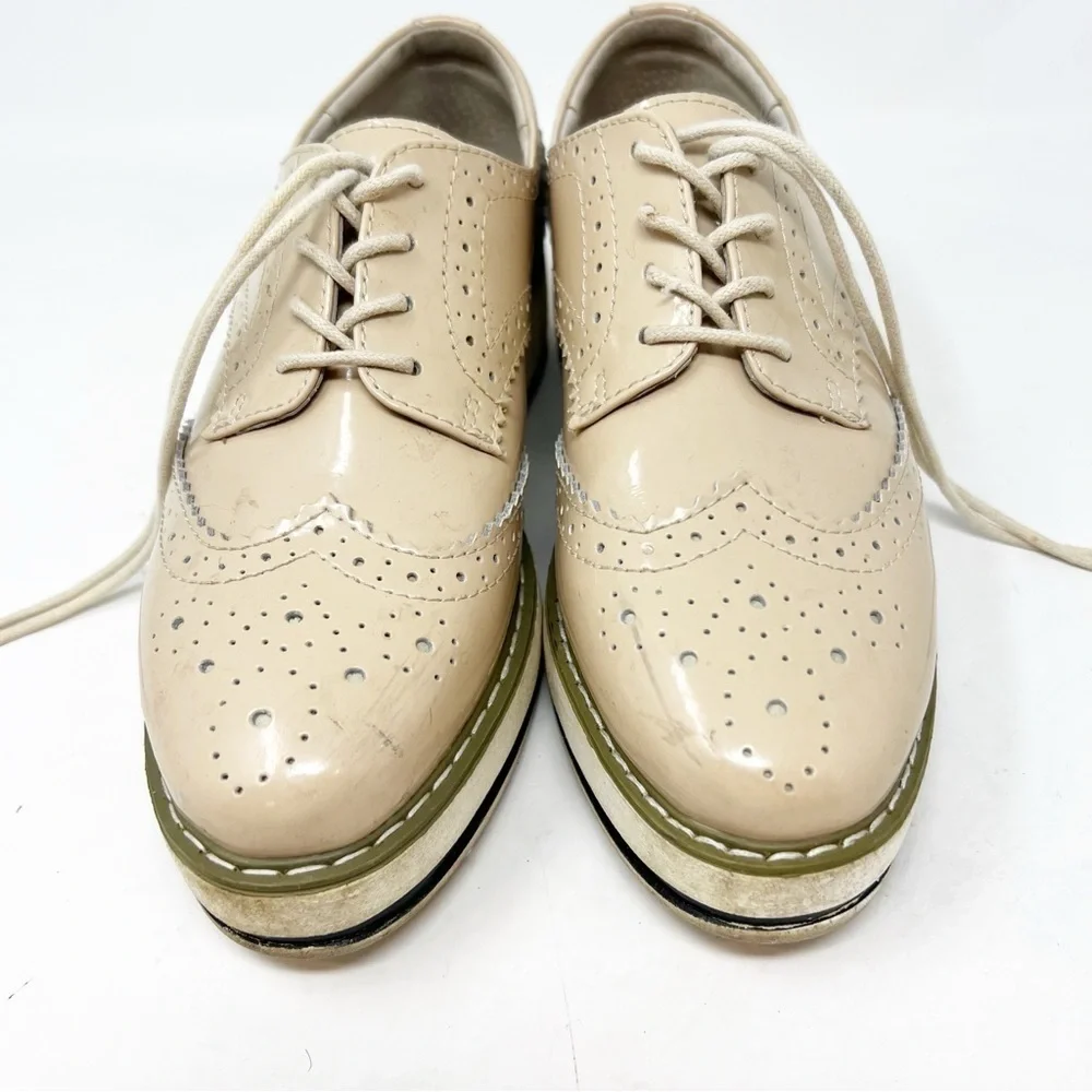 AMAZON BOUTIQUE VEGAN FAUX PATENT LEATHER PLATFORM LACE UP LOAFERS WOMENS SZ 8